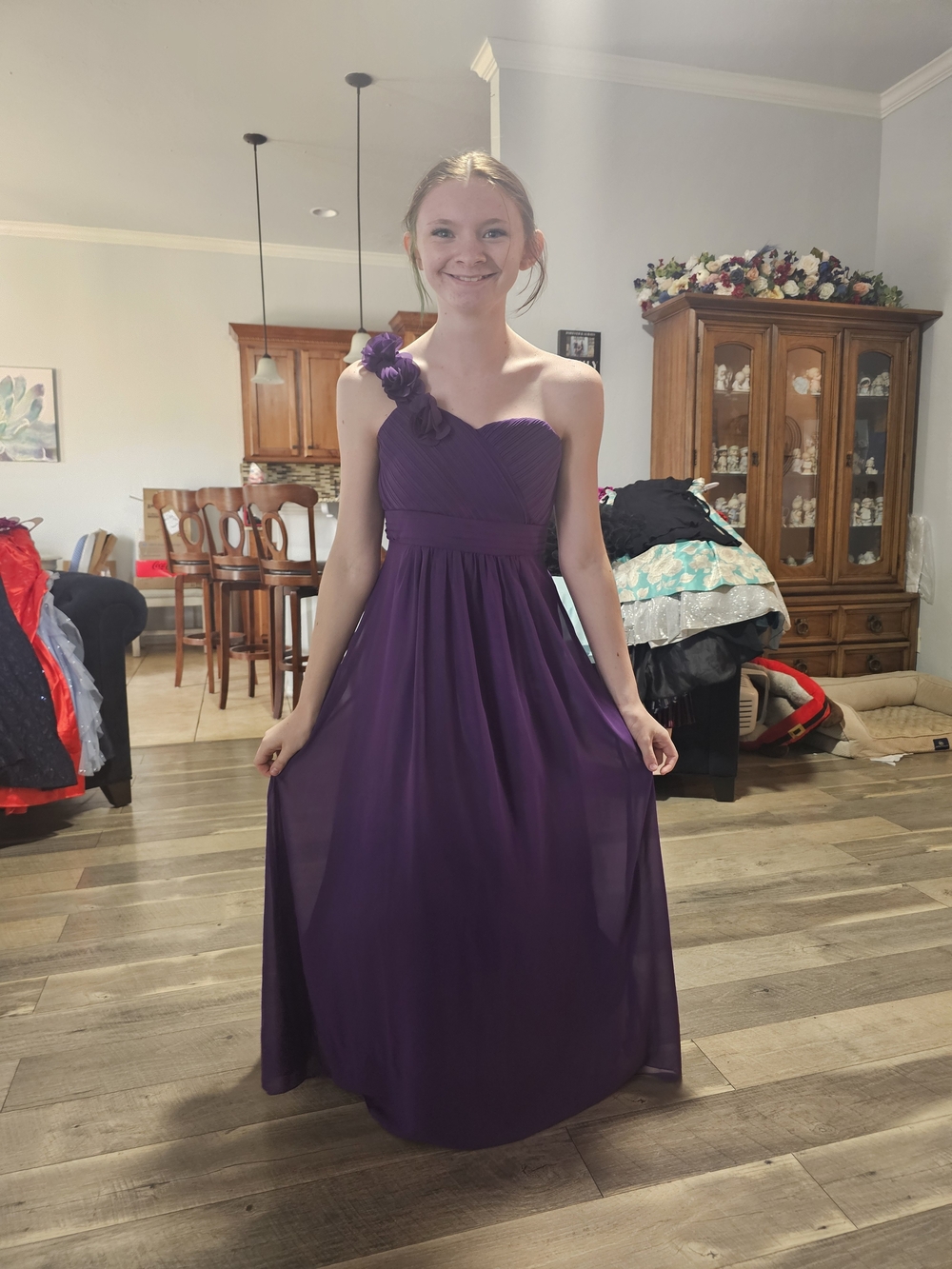 Purple One-Shoulder Chiffon Junior Bridesmaid Dress